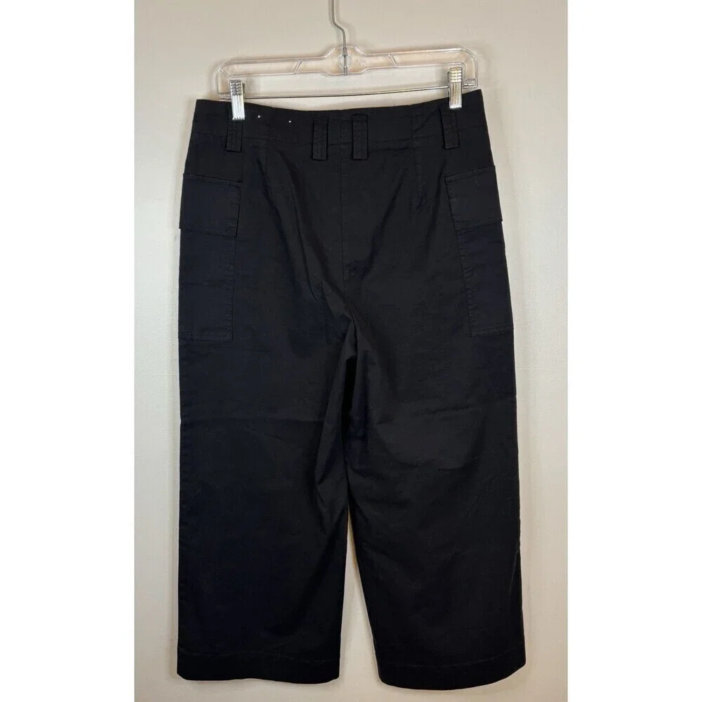 CHICOS Black Utility Cropped Twill Pants Size 8/10 (M) Wide Leg Cargo